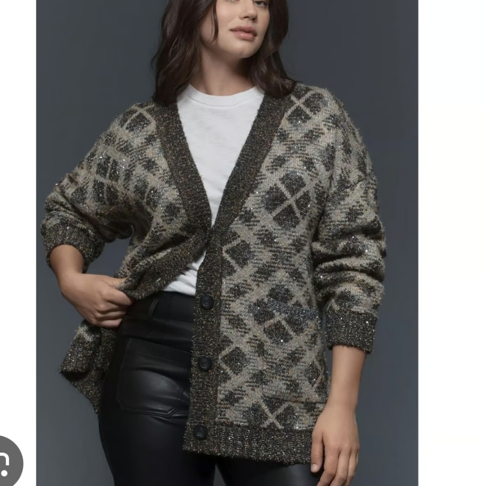 NWT Maeve Anthropologie V-neck Sparkly Cartigan Size XL